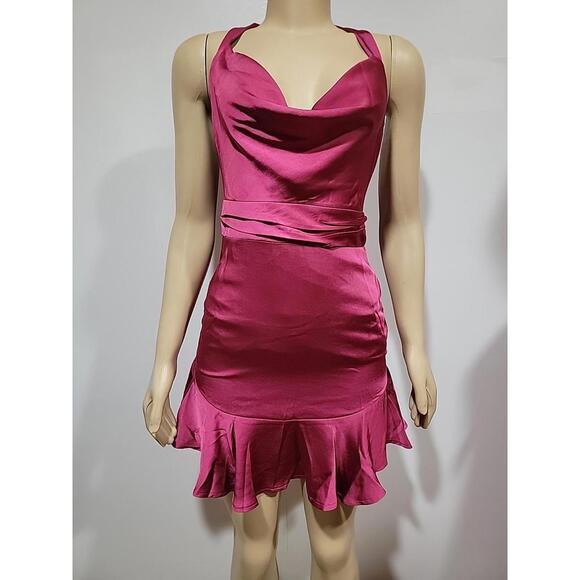 Here Comes The Sun AU 8/US S Halterneck Ruffle Hem Mini Dress Fuchsia NWT #X - Picture 13 of 13